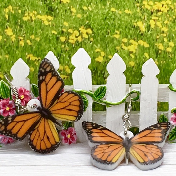 Monarch Butterfly Acrylic Earrings - Picture 4 of 8